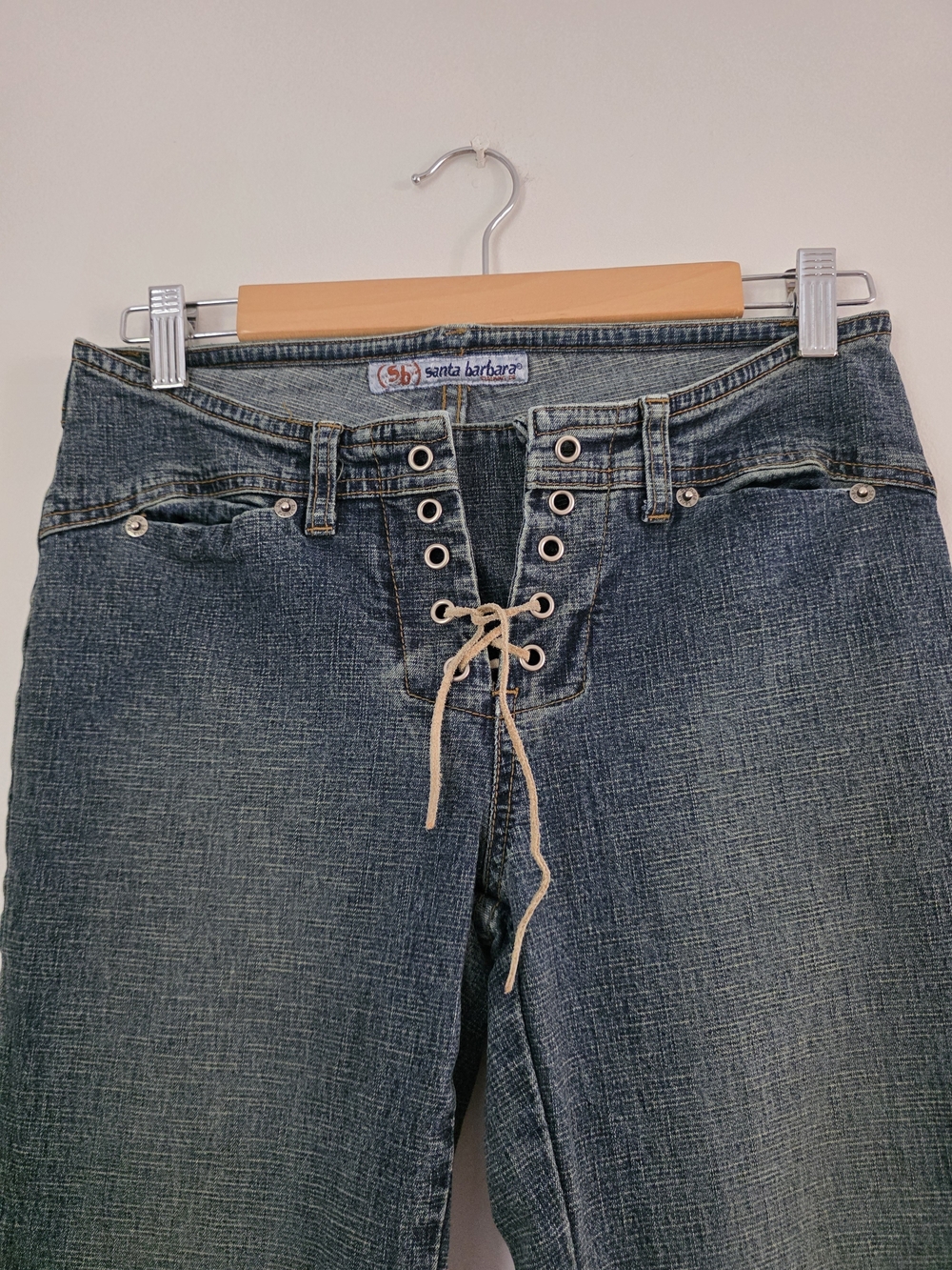 Santa Barbara Lace-Up Bootcut Jeans in Medium Blue